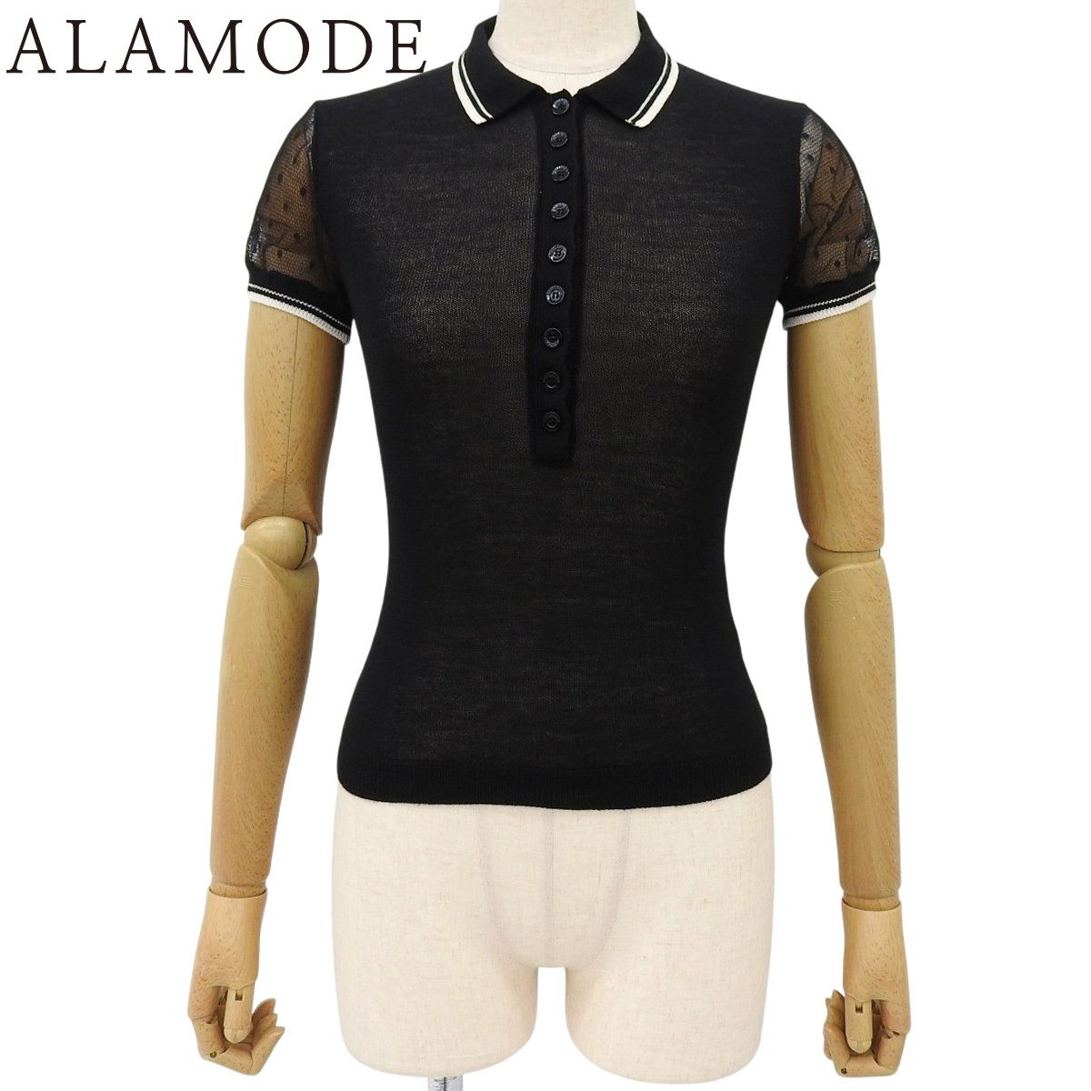 ヴァレンティノ シースルー ポロシャツ アパレル ファッション トップス 水玉 XS ウール ナイロン ブラック黒 アイボリー レディース アラモード