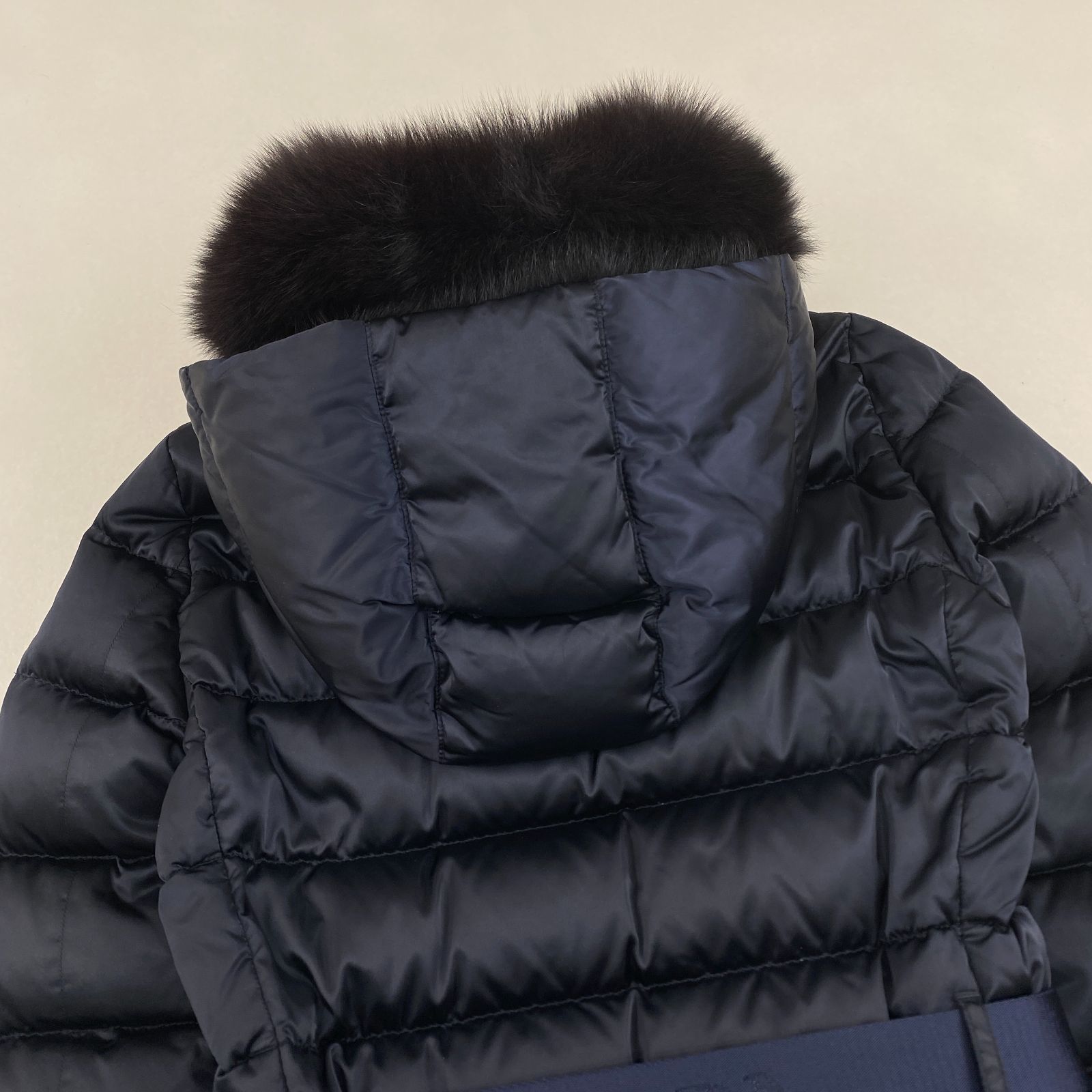 プラダ ダウンコート PRADA ブルーフォックスファー ベルト 38 M・L