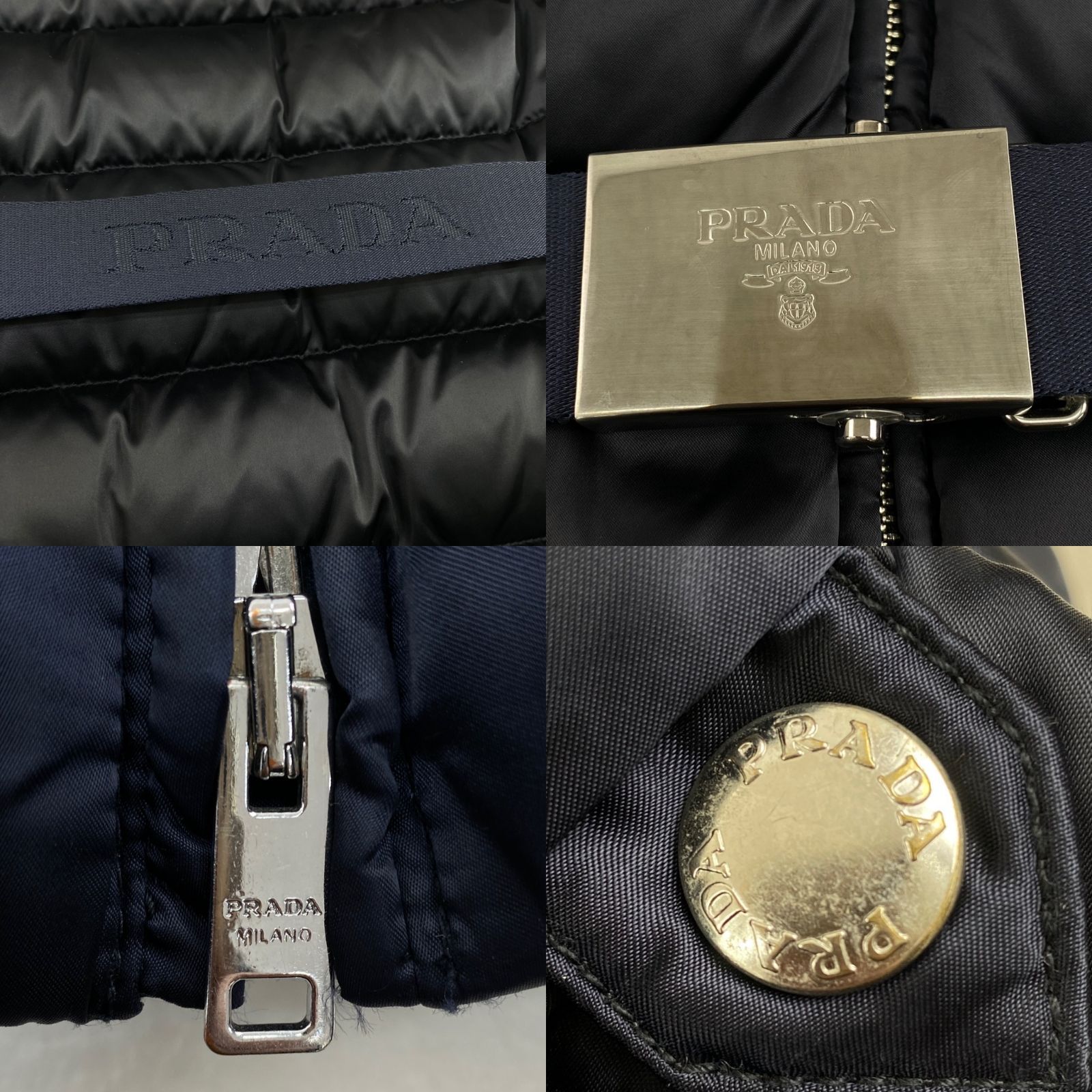 プラダ ダウンコート PRADA ブルーフォックスファー ベルト 38 M・L