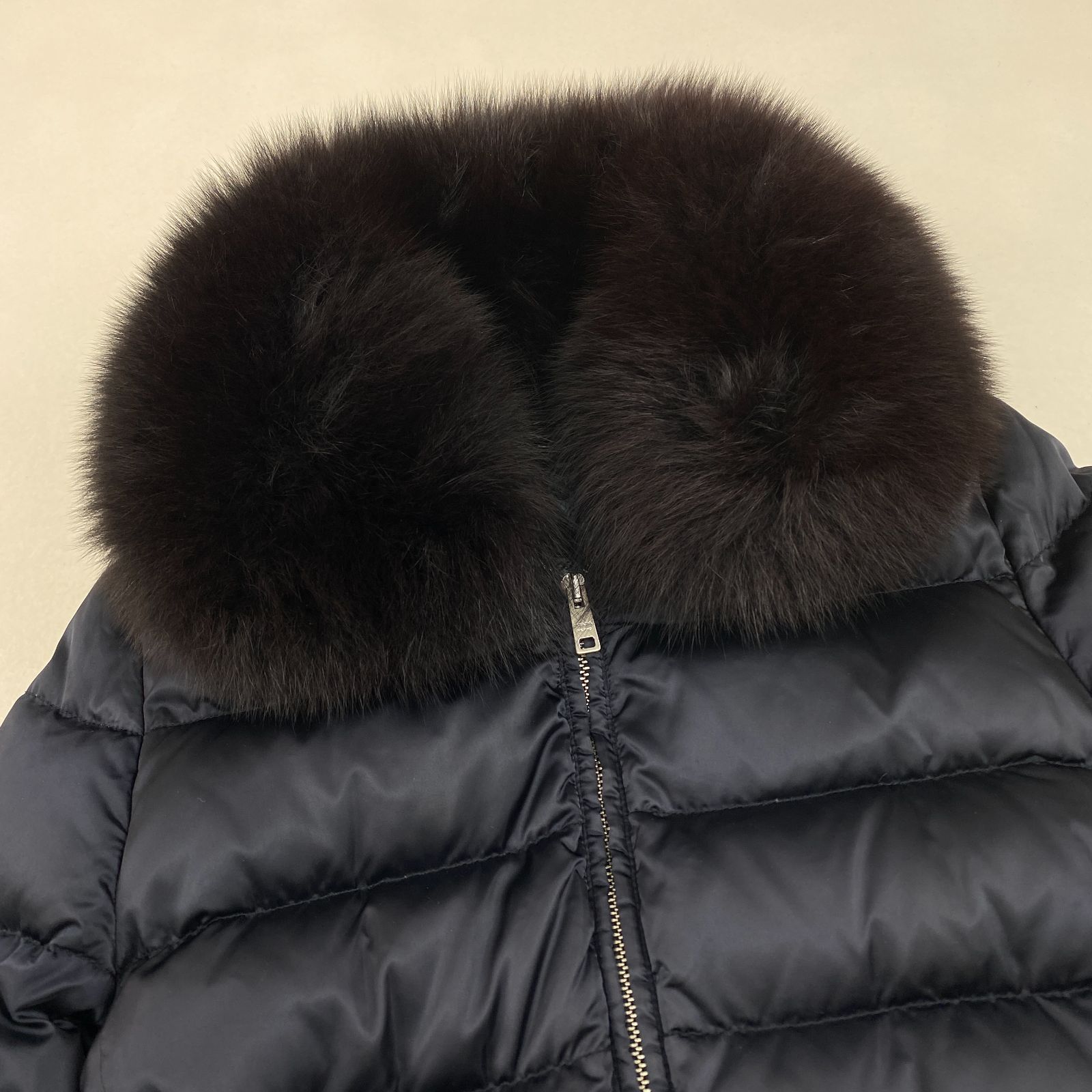 プラダ ダウンコート PRADA ブルーフォックスファー ベルト 38 M・L