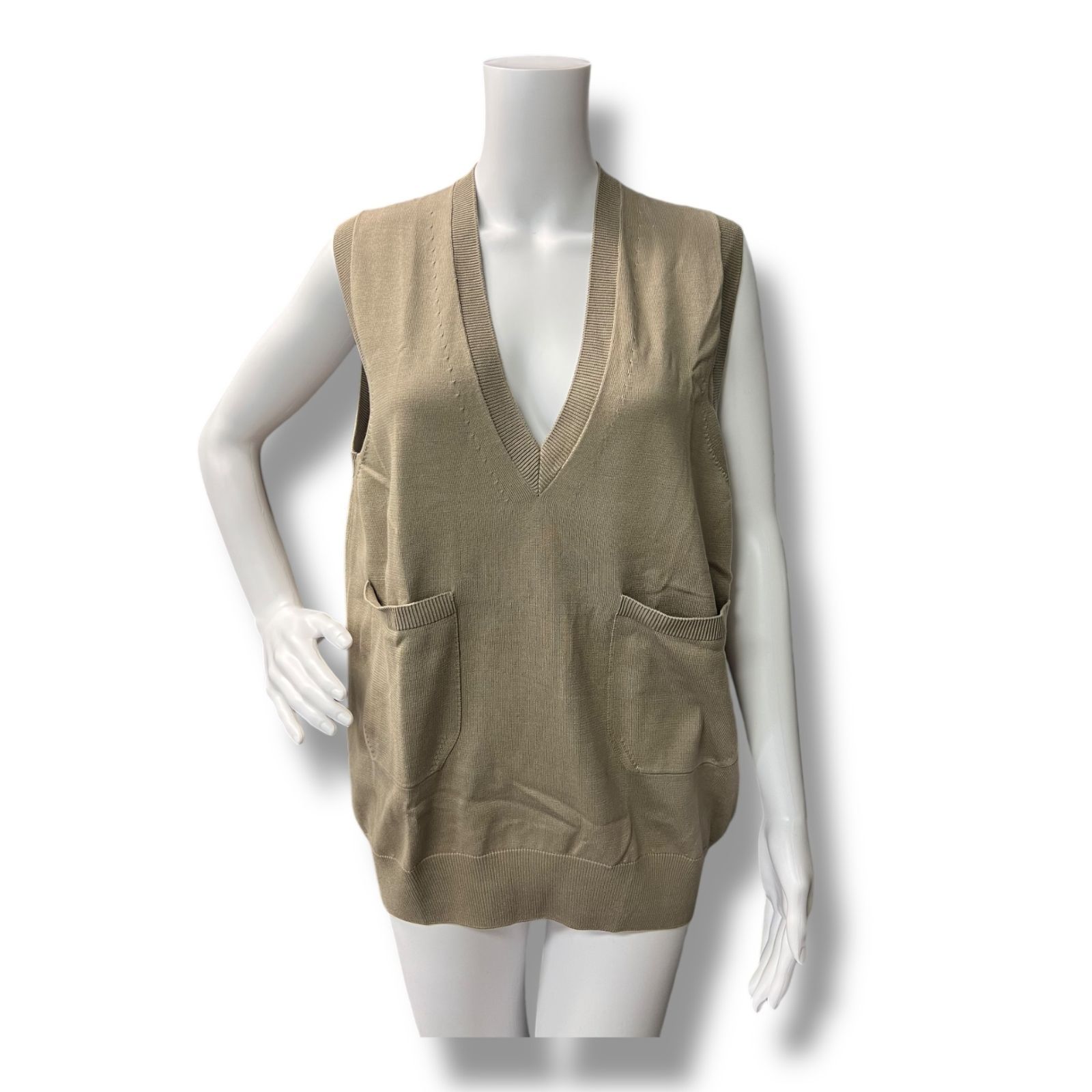 参考上代26400円 ♥品 BATONER 23 SS Cotton knit Vest コットンニットベスト ジレ バトナー BN-23 SL-012 ベージュ 1 1047 A