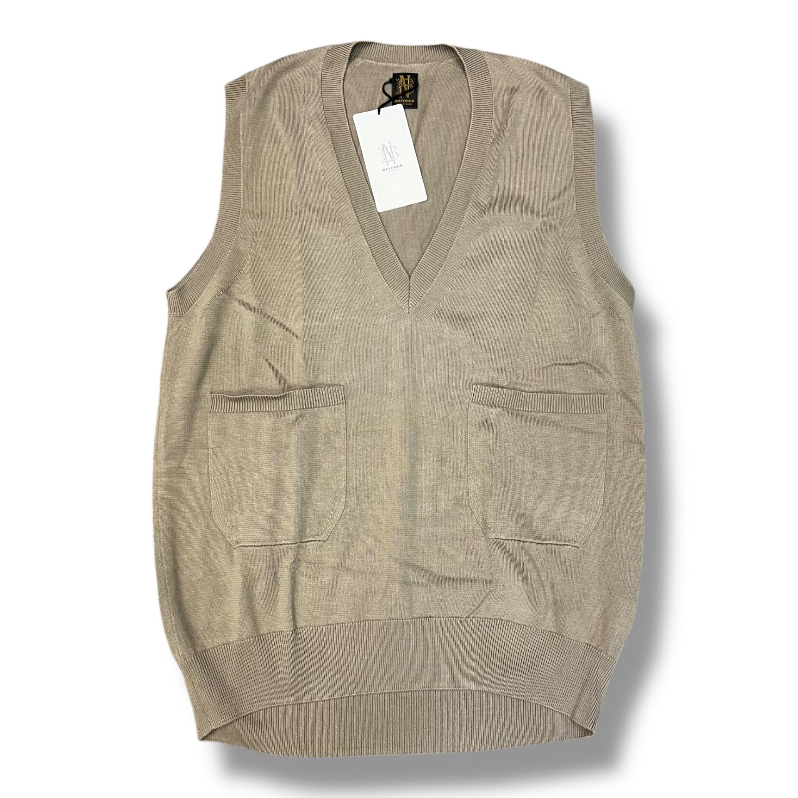 参考上代26400円 BATONER 23 SS Cotton knit Vest コットンニットベスト ジレ バトナー BN-23 SL-012 ベージュ 1 1047 A