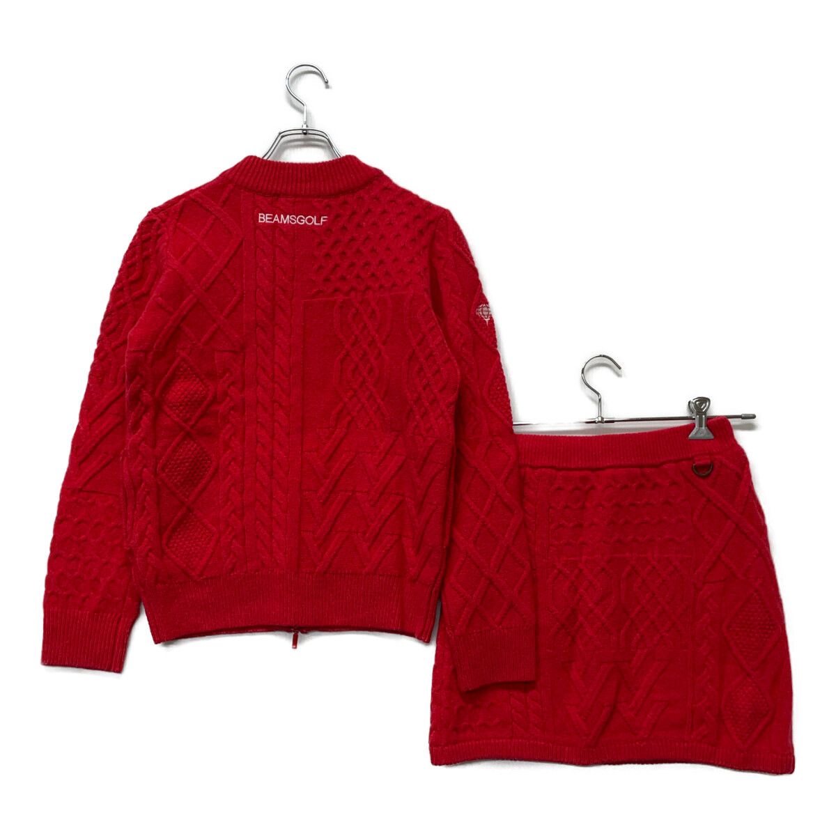 レディース ビームスゴルフ BEAMSGOLF セットアップ S M ピンク 上下サイズ違い ニット ブルゾン×スカート
