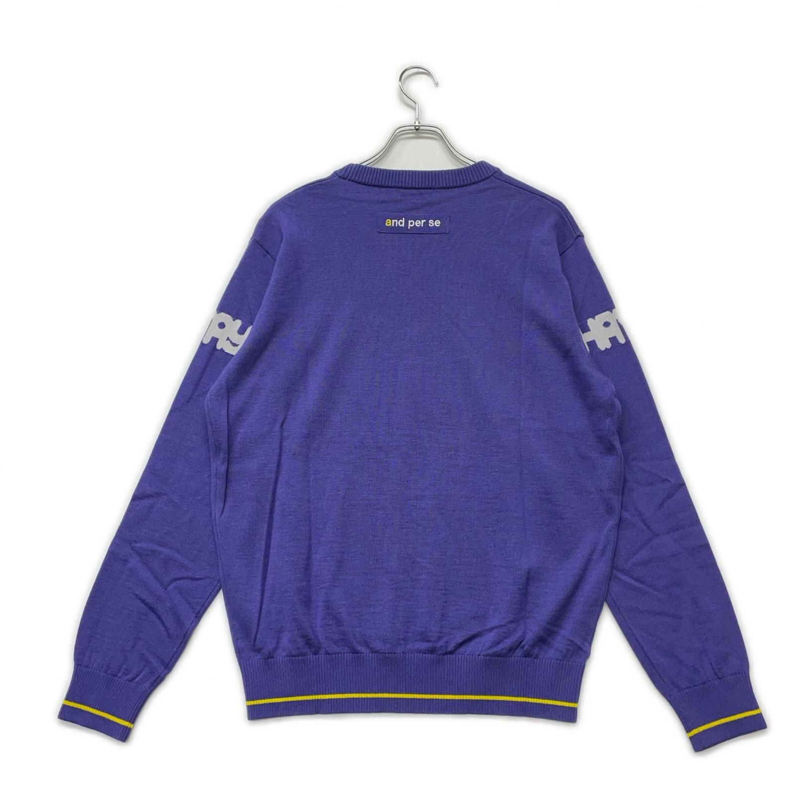 メンズ アンパスィ and per se セーター LL 紫 クルーネック ロゴ柄 ウール混 ニット