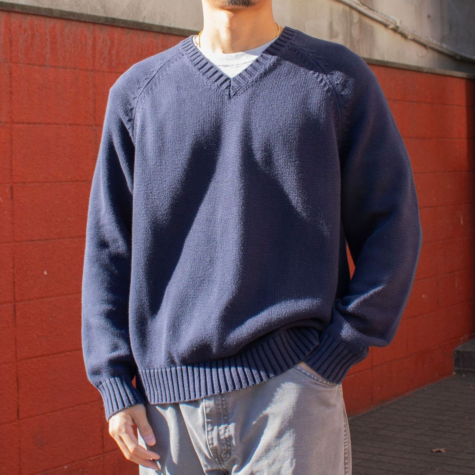 Lands' End 00's Cotton V-neck Knit メンズ 古着 ランズエンド