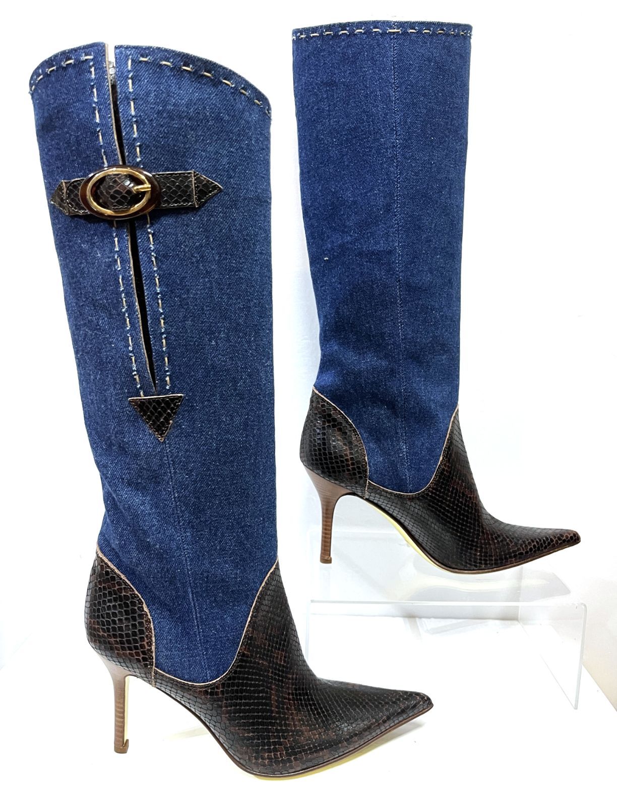  アーカイブ イタリア製 D-G DOLCE - GABBANA｜ドルチェアンドガッバーナ デニム ヒールブーツ 靴 KWY ロングブーツ ブーツ