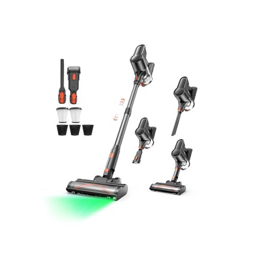 掃除機 コードレス 70 Kpa超強吸引 自立式 50分連続稼働 革新版グリーンLEDライト LUNINO コードレス掃除機 軽量 500 W 絡まないV字型ヘッド HEPA多重濾過 大容量バッテリー 低騒音 伸縮パイプ 一人暮らし スティッククリーナ