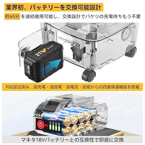  業界初 ワンタッチロックで連続噴水 バッテリー交換 45分連続使用 8 MPa 折りたたみ式 高圧洗浄機 コードレス 充電式 タンク型 4段階水圧調整 30000 mAh電池 残量表示 ブレーキ付き 360度回転キャスター 改良型調整 フォームボト 高圧洗浄機本体 高圧洗浄機