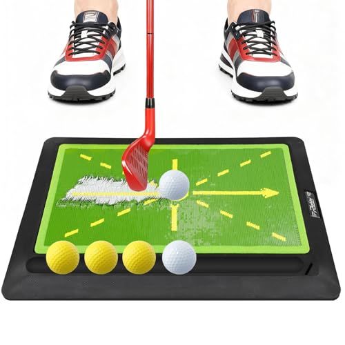 Roykaw ゴルフ練習マット ゴルフマット ターフ跡 素振り スイング練習器具 ボール 6 個＆トレイ付き ショットマット ゴムマット ダフりチェック 室内 屋外兼用 30 40 cm