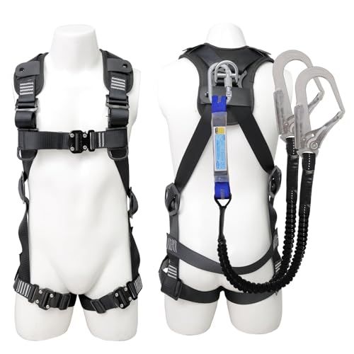 Starting HN 安全帯 フルハーネス 新規 全帯 セット 墜落制止用器具フルハーネス型 新規格 高強度ポリエステル 伸縮式ダブルランヤード ワンタッチバックル 肩パット付き 落下防止 柱上作業用 全身保護 電気工事 高所安全作業 サイズ調