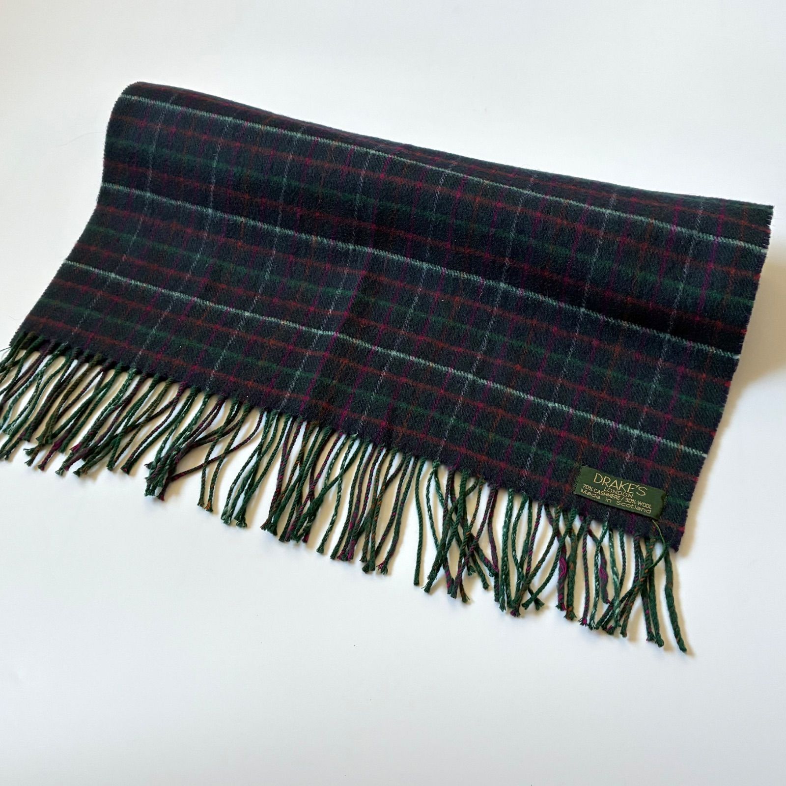 Drakes カシミヤウール チェックマフラー スコットランド製