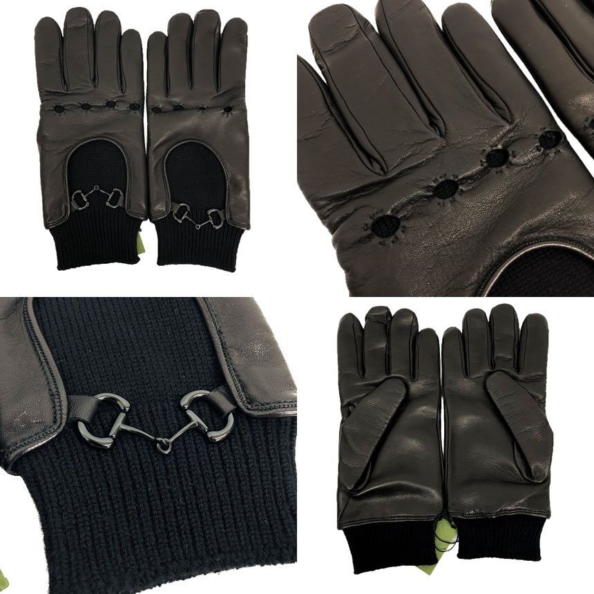 GUCCI グッチ 手袋 グローブ メンズ 10 1 2 Lサイズ ブラック 黒 ホースビット aq 12329