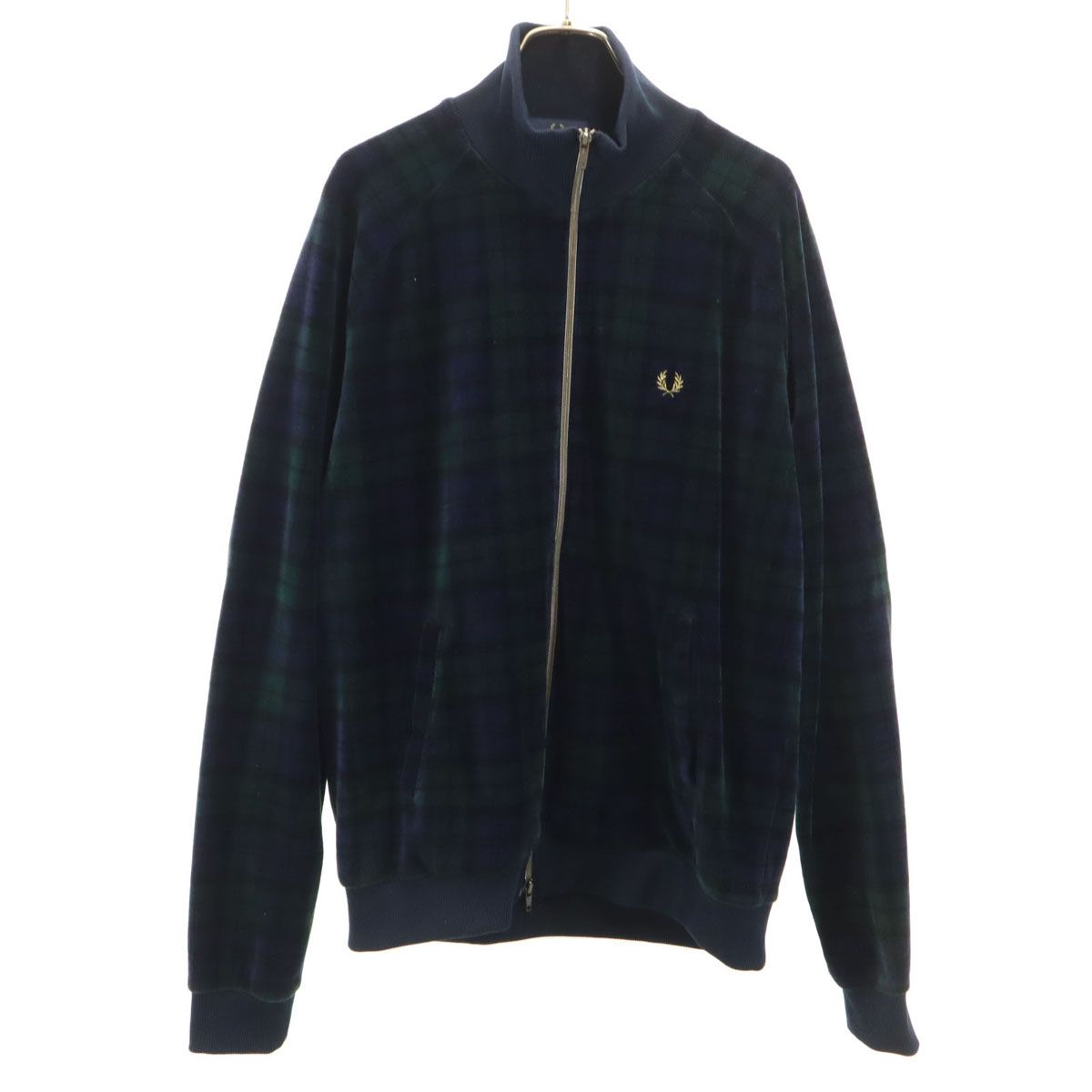 FRED PERRY フレッドペリー 日本製 チェック ベロア トラックジャケット O ネイビー メンズ 古着