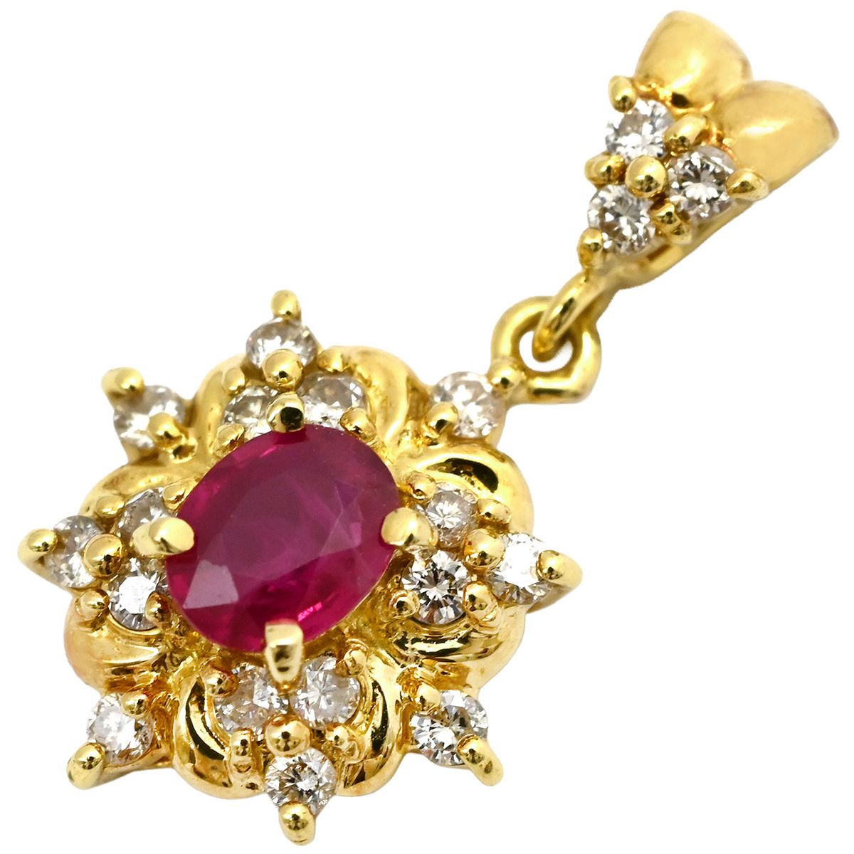 ペンダントトップ ルビー 0.45ct ダイヤモンド イエローゴールド 赤