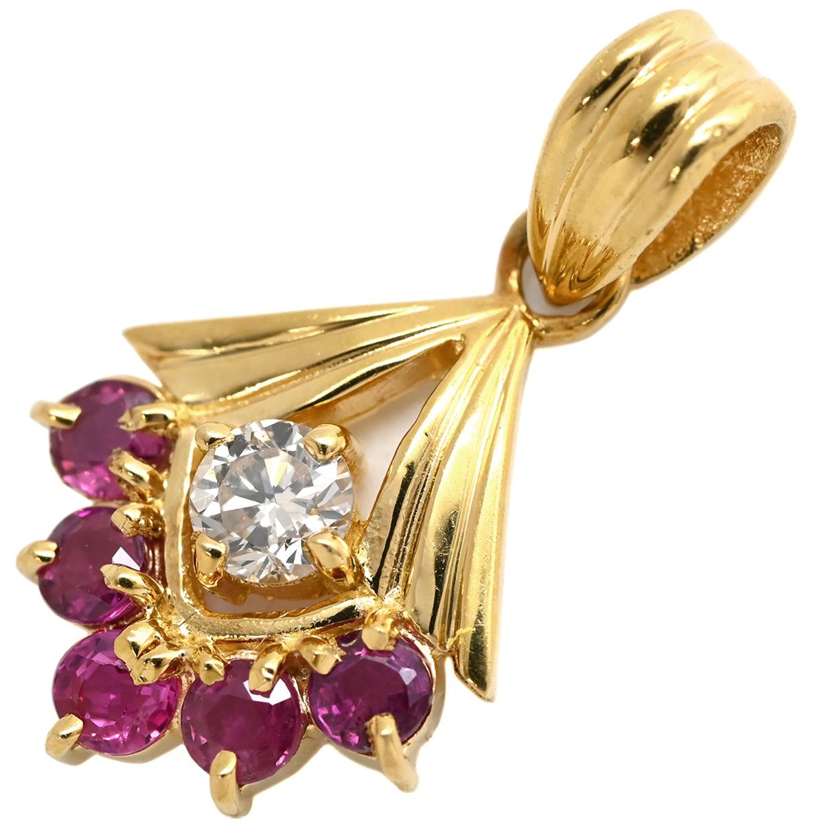 ペンダントトップ ルビー 0.50 ct ダイヤモンド イエローゴールド リボン 赤 レッド ミックスカット チャーム ネックレストップ 18 K 18金 750 YG