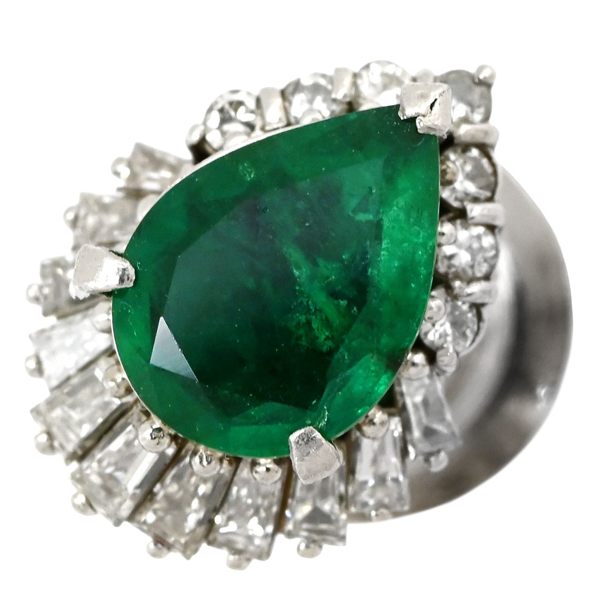 ブローチ エメラルド 0 96 ct ダイヤモンド ピンブローチ プラチナシルバー 緑 グリーン 1石 ペアシェイプカット