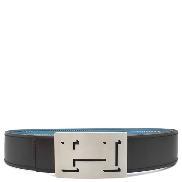 エルメス HERMES ベルト Hベルト ラッキーメタル ボックスカーフ トゴ ブラック×ブルージーン 85 シルバー金具 Hモチーフバックル 黒 青 リバーシブル K刻印 箱