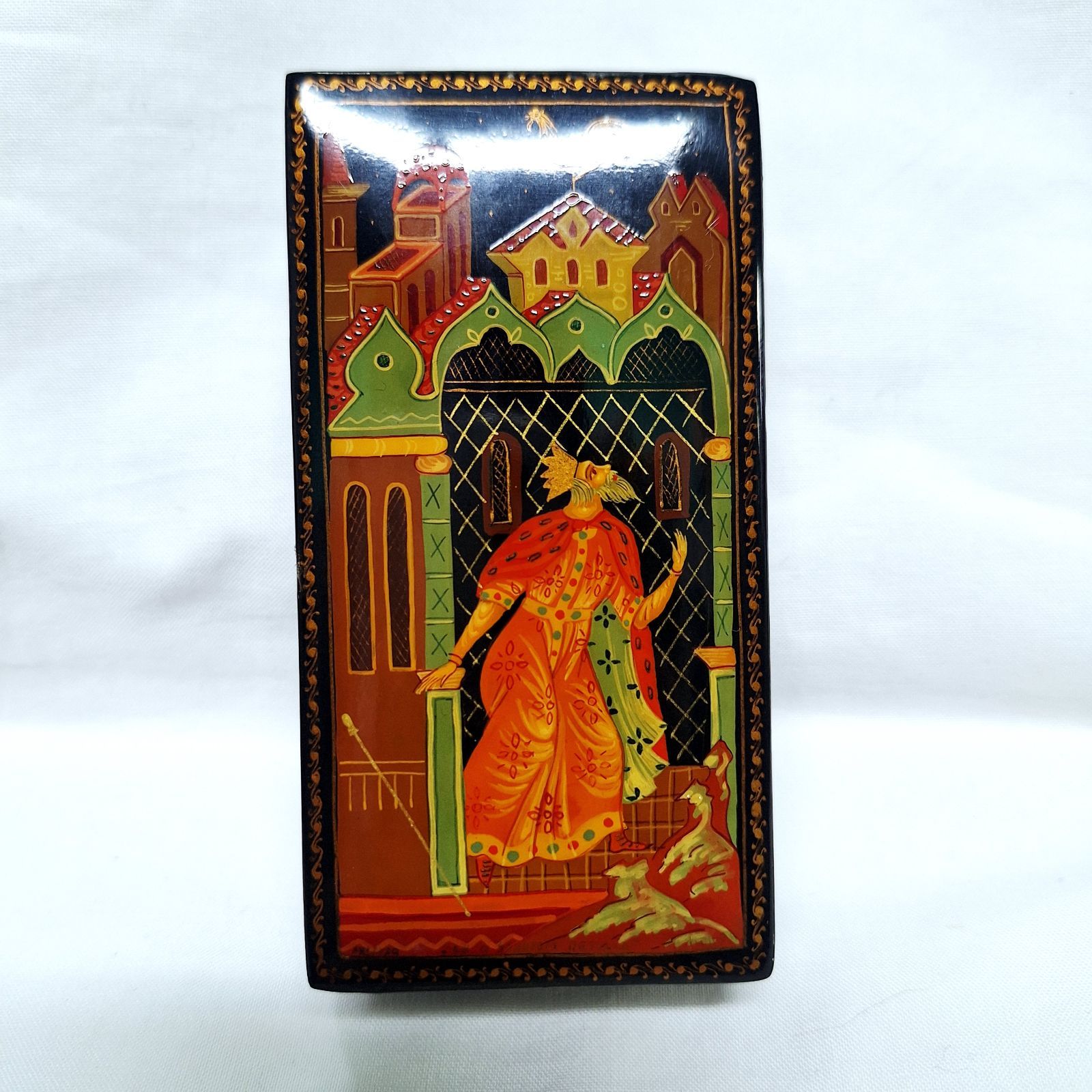 中古☆ロシア工芸品 パレフ塗り 小物入れ 小箱【店舗管理番号m