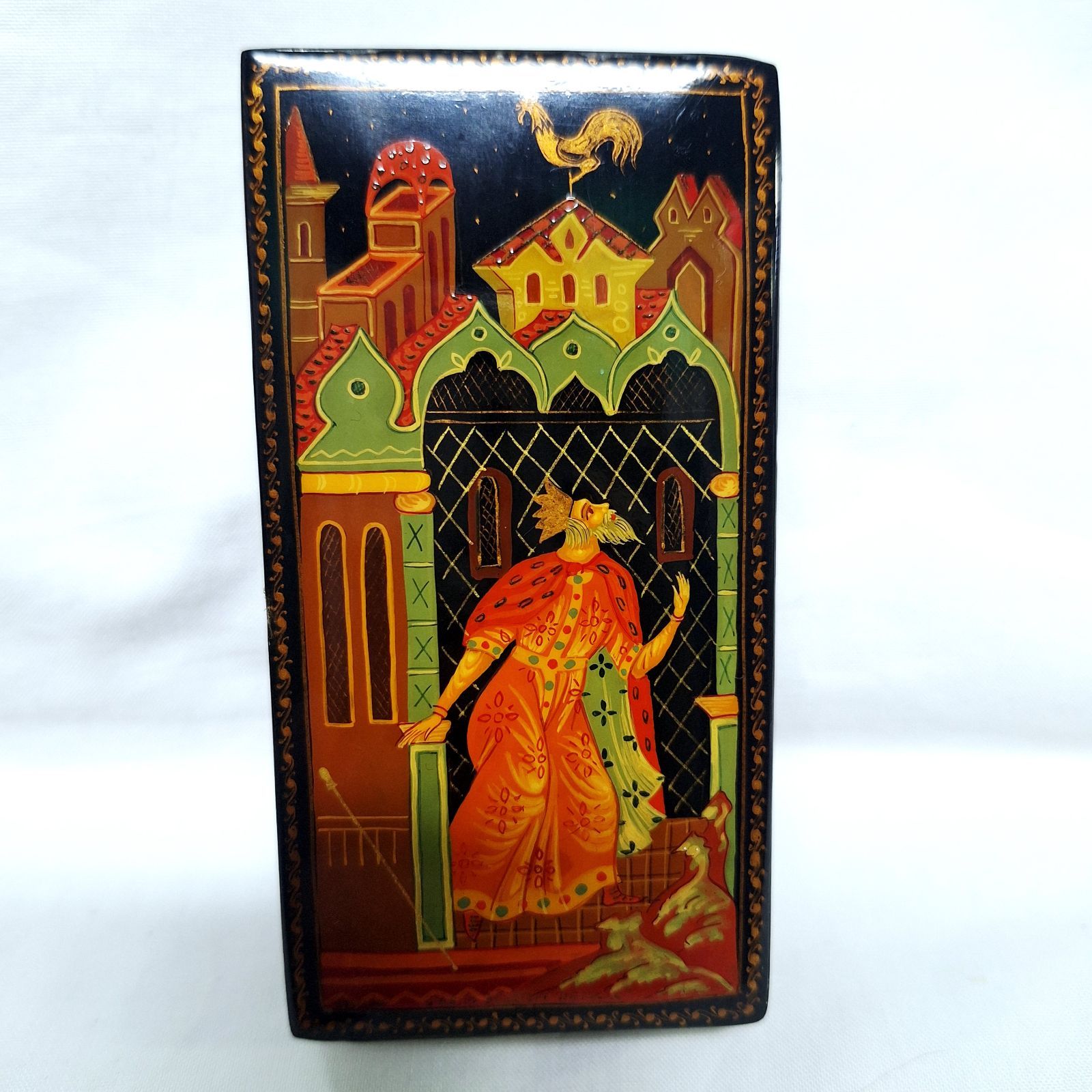 中古☆ロシア工芸品 パレフ塗り 小物入れ 小箱【店舗管理番号m