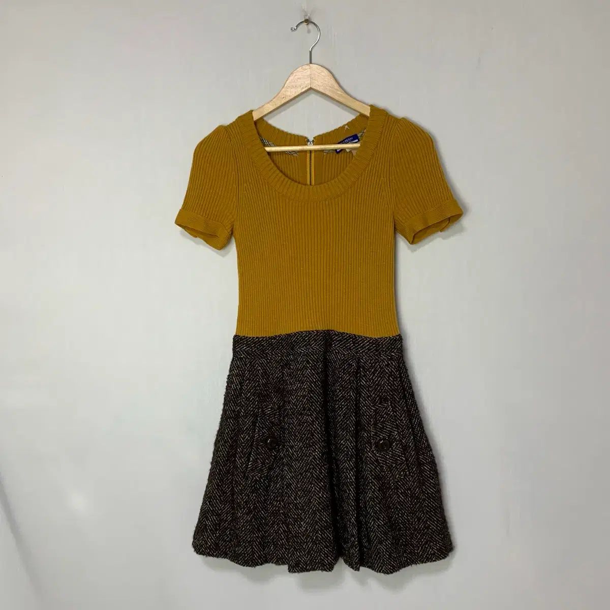 バーバリー ブルーレーベル ニット|ヘリンボーン 半袖 ワンピース ヴィンテージ 38 サイズ