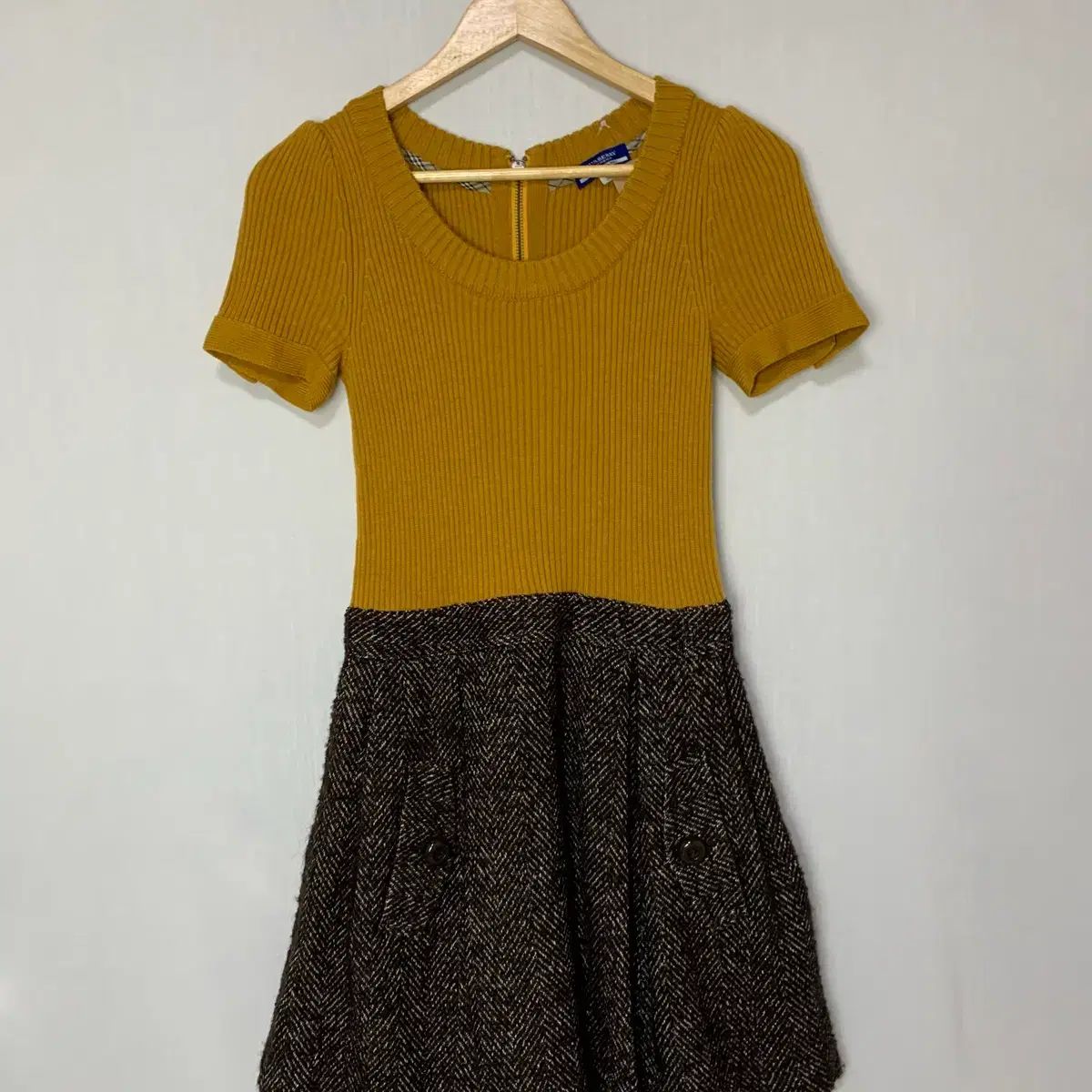 バーバリー ブルーレーベル ニット ヘリンボーン 半袖 ワンピース ヴィンテージ 38 サイズ