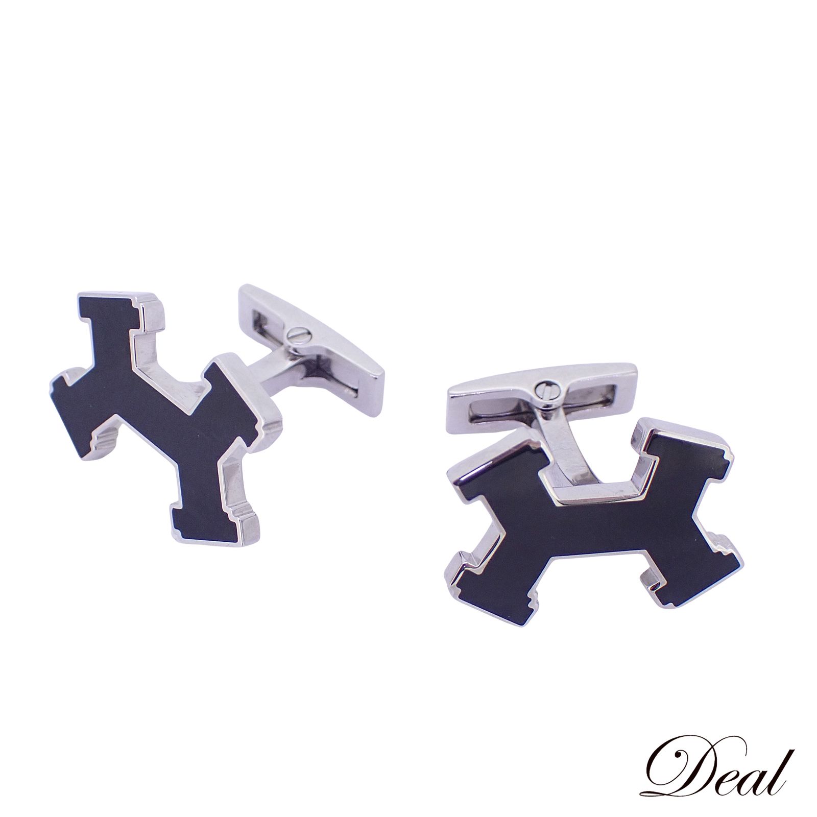 エルメス ストリートH ブラック シルバー カフリンクス メンズ カフス