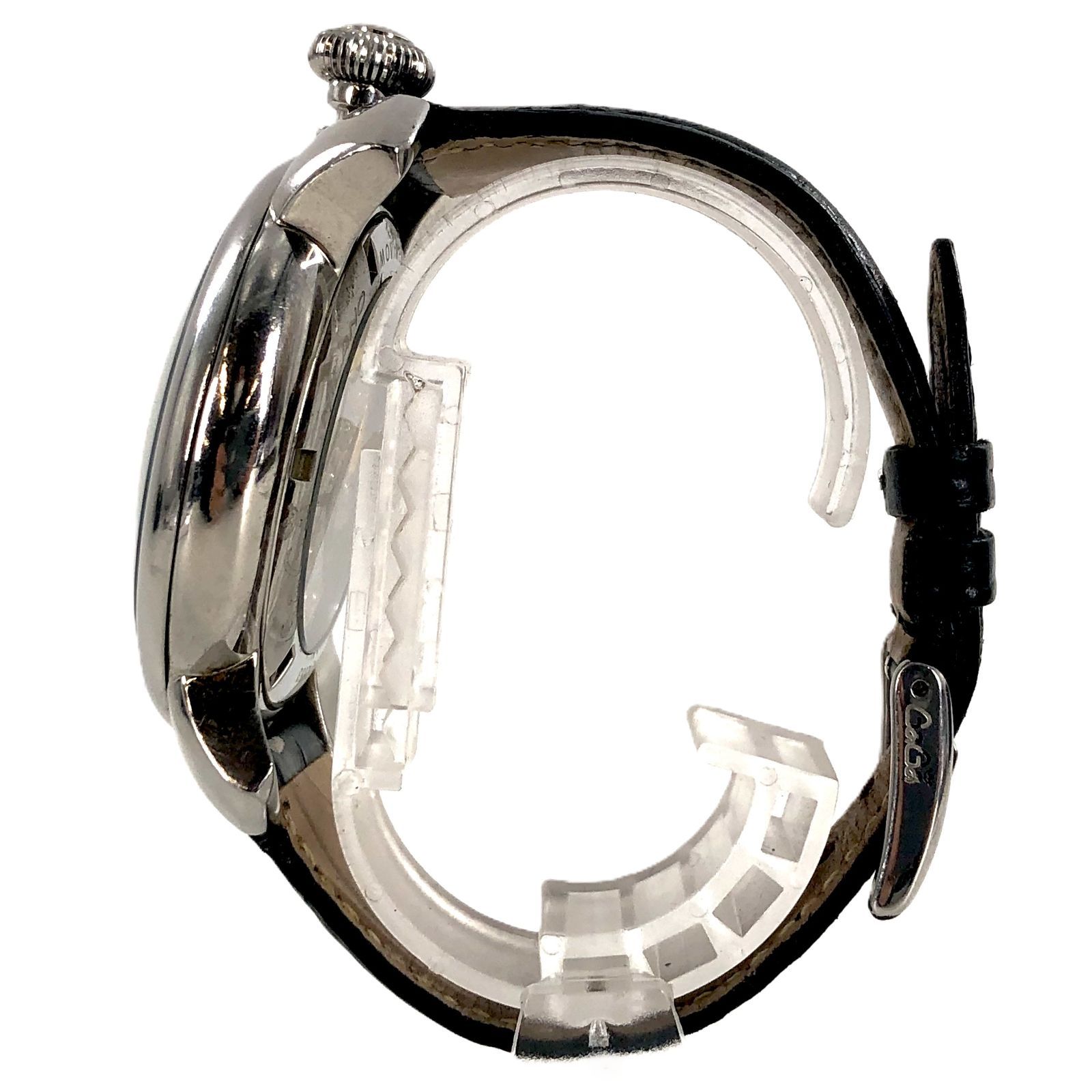  GaGa MILANO ガガミラノ マヌアーレ SS×レザー 手巻き ブラック文字盤 メンズ腕時計 稼動品 PF-538 手巻き時計 腕時計(アナログ)