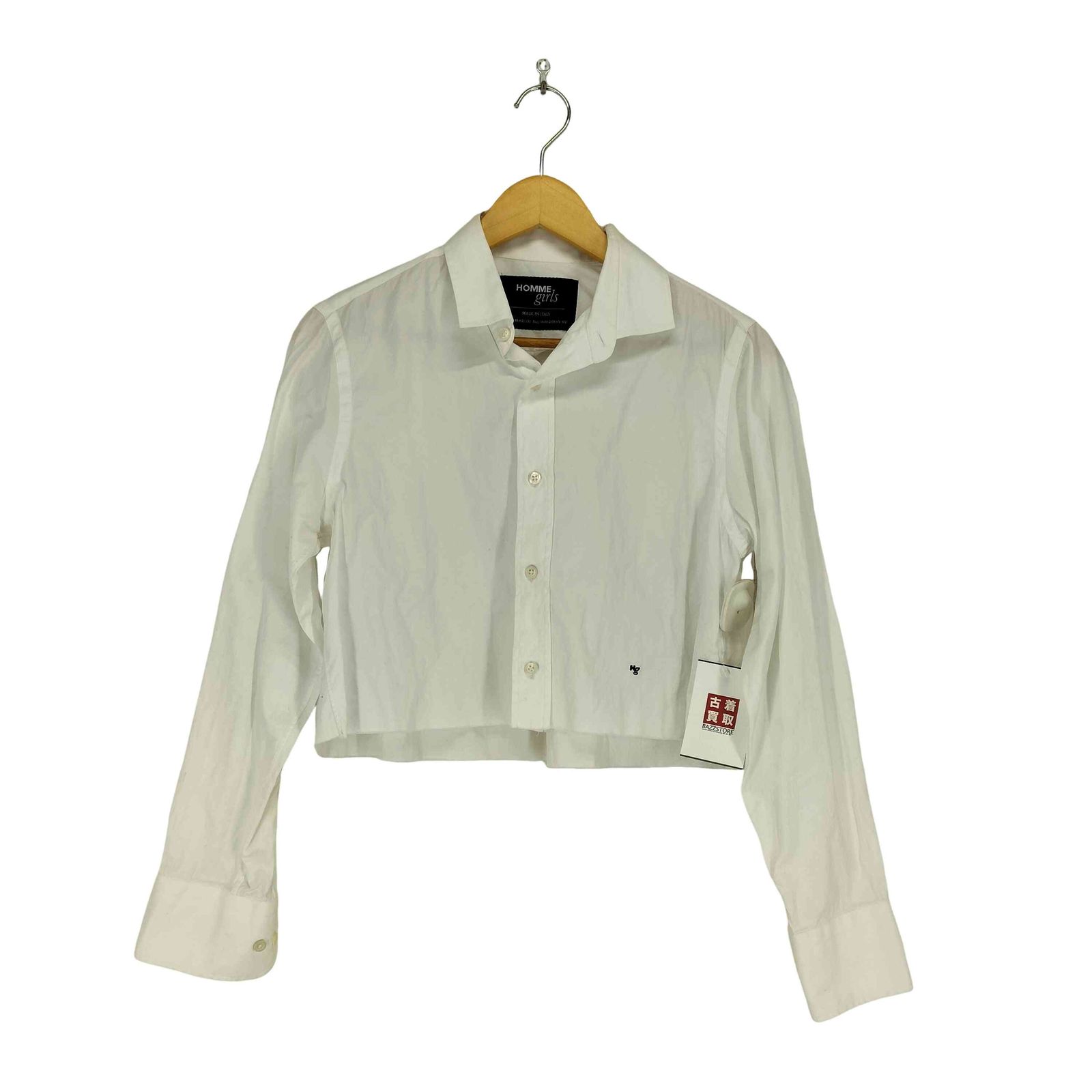 USED古着(ユーズドフルギ) {{homme girls}}クロップド丈 開襟 L/S シャツ import レディース  M【中古】【ブランド古着バズストア】 ユーズドフルギ USED古着 {{homme girls}}クロップド丈 開襟 L/S