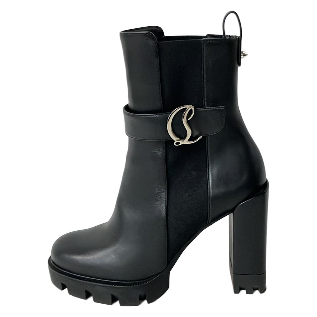 クリスチャンルブタン ショートブーツ 36 レディース 黒 サイドゴア レザー