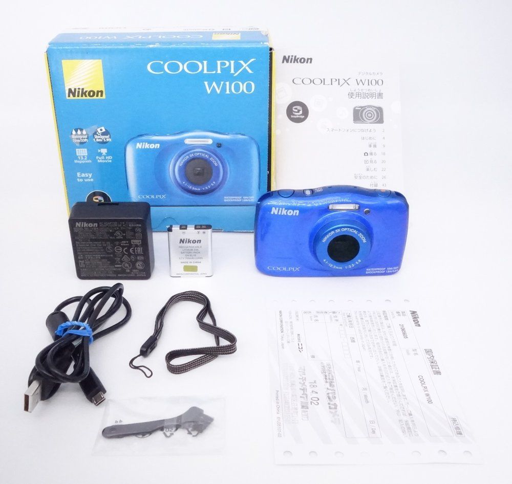 極上品】ニコン Nikon デジタルカメラ COOLPIX W100 防水 W100BL