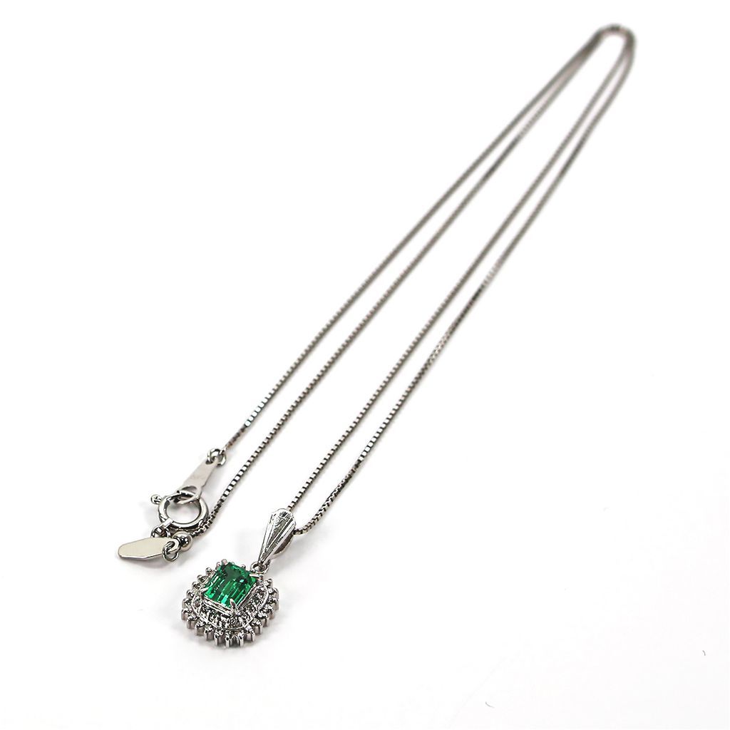 ネックレス Pt850 エメラルド 0.51ct ダイヤモンド 0..25ct