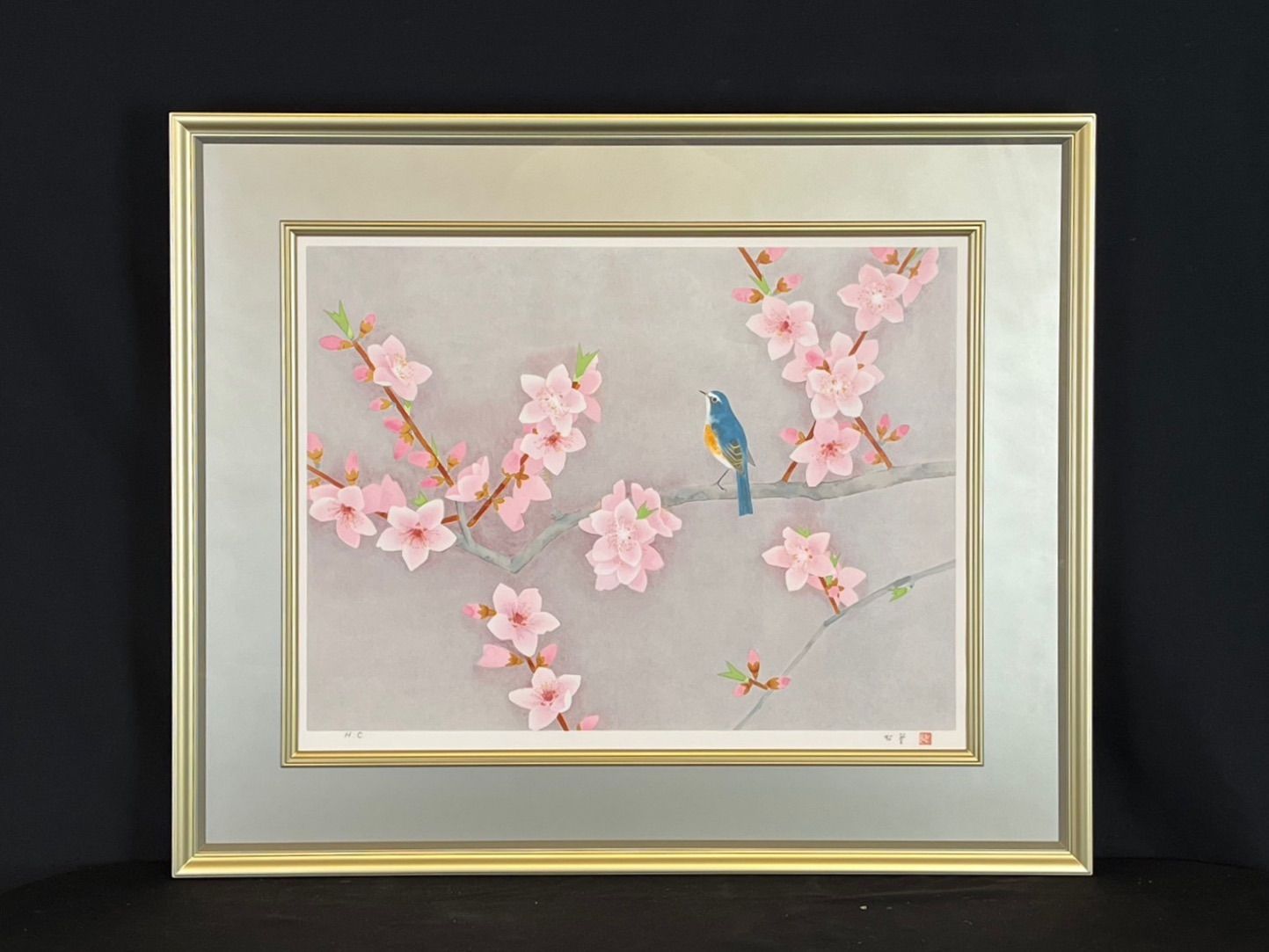 美品 上村松篁「花鳥」リトグラフ 直筆サイン入り 保証書有 上村松園の長男 上村松篁「芳春」大判リトグラフ 12号 共シール HC版 文化勲章 文化