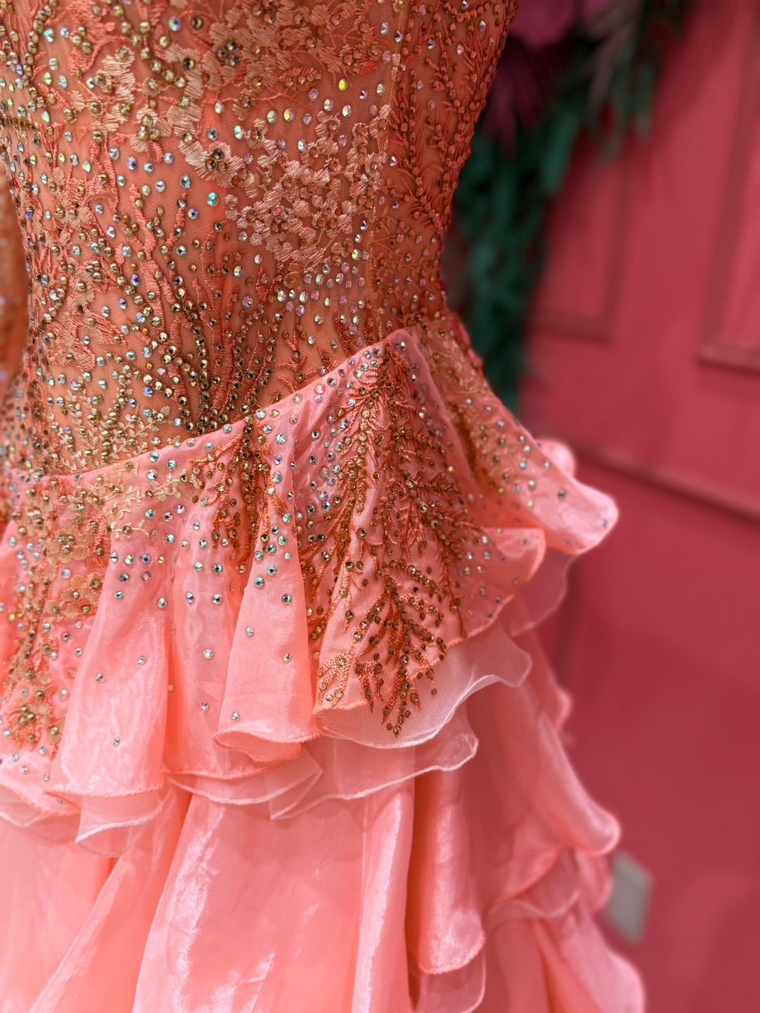 社交ダンス gentil ジャンティ サーモンピンク サイズS ドレス