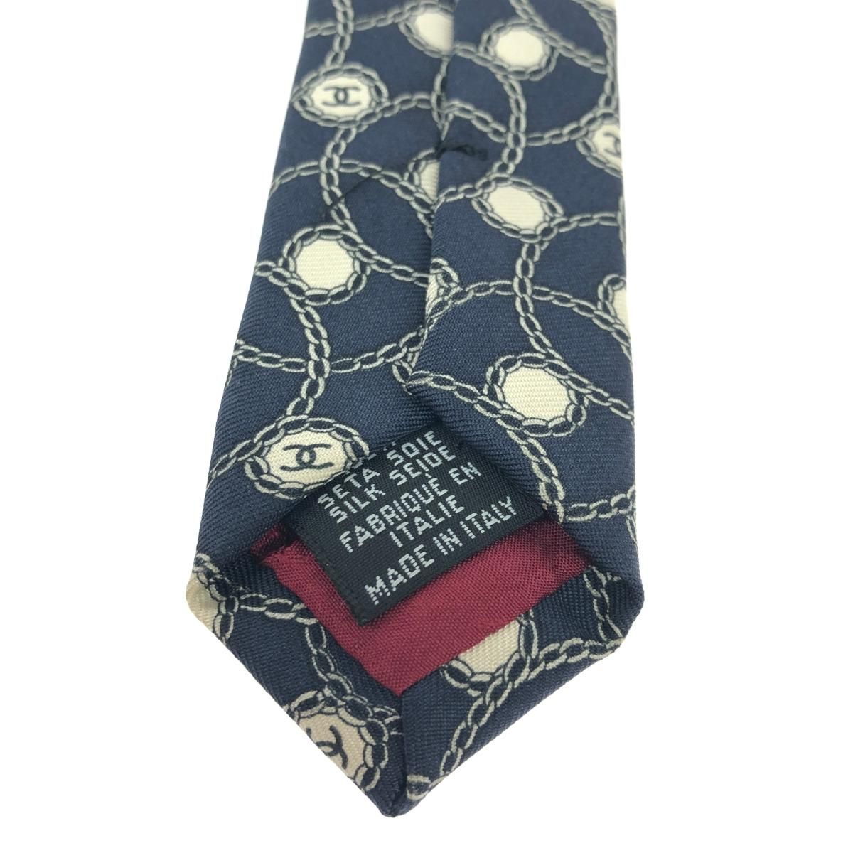 【未使用に近い✨】シャネル ネクタイ ネイビー ココマーク 現行モデル シルク CHANEL シャネル ネクタイ ココマーク 黒/ネイビー シルク100％ 新品未使用