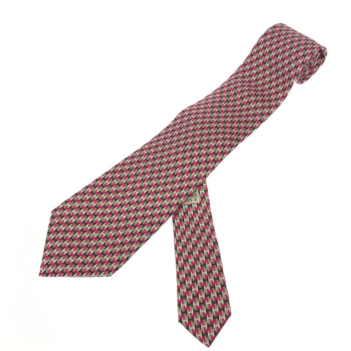 HERMES エルメス ファソメ バーガンディカラー シルクネクタイ H柄 HERMES エルメス ファソメ バーガンディカラー シルクネクタイ