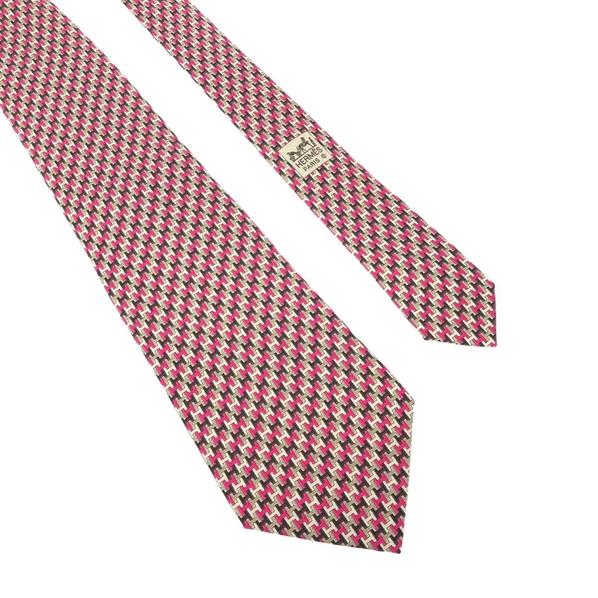 HERMES シルク ネクタイ チェック柄 HERMES シルク ネクタイ チェック柄 HERMES エルメス 総柄 ネクタイ