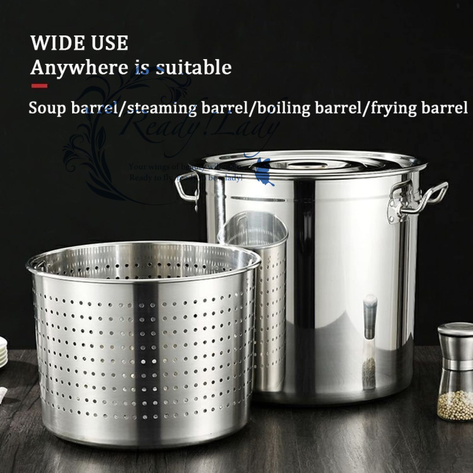 ザリガニ用ヘビーデューティストックポット シーフードターキーフライヤーポット ストレーナーバスケット付き ステンレス鋼 業務用ハマグリ蒸し器 バケット調理器具 家庭用 屋外用 45クォート