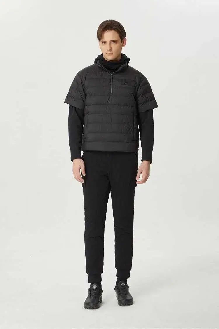 当日配送 PXG メンズ ブラック 半袖 ダウン ショートダウン