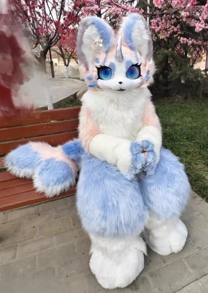 ケモノ着ぐるみ(フルスーツ) ☆着ぐるみ ケモノ体 フルスーツ セット NO.70 水色 ピンク 全頭ヘッド