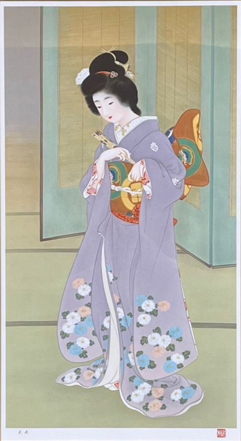 上村松園「舞支度」大判リトグラフ 12号 大作 EA版 証明シール 美人画