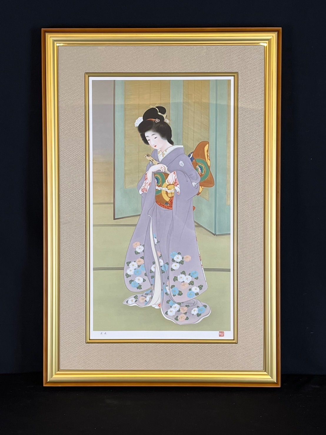 上村松園「舞支度」大判リトグラフ 12号 大作 EA版 証明シール 美人画