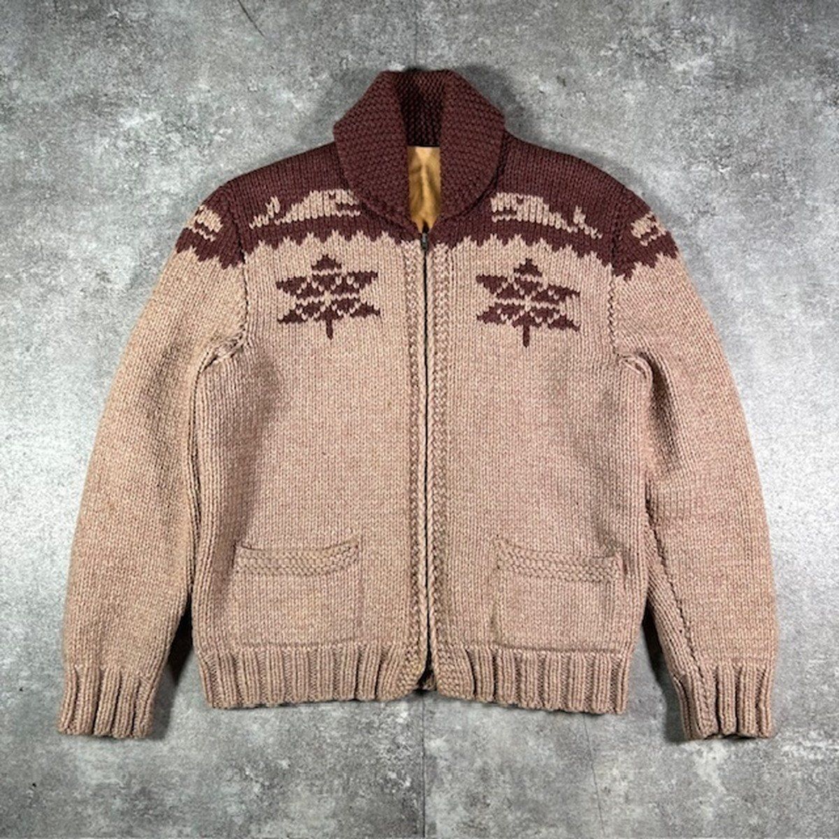 60-70\u0027s Unknown ショールカラー カウチンニット LIGTTNING ZIP
