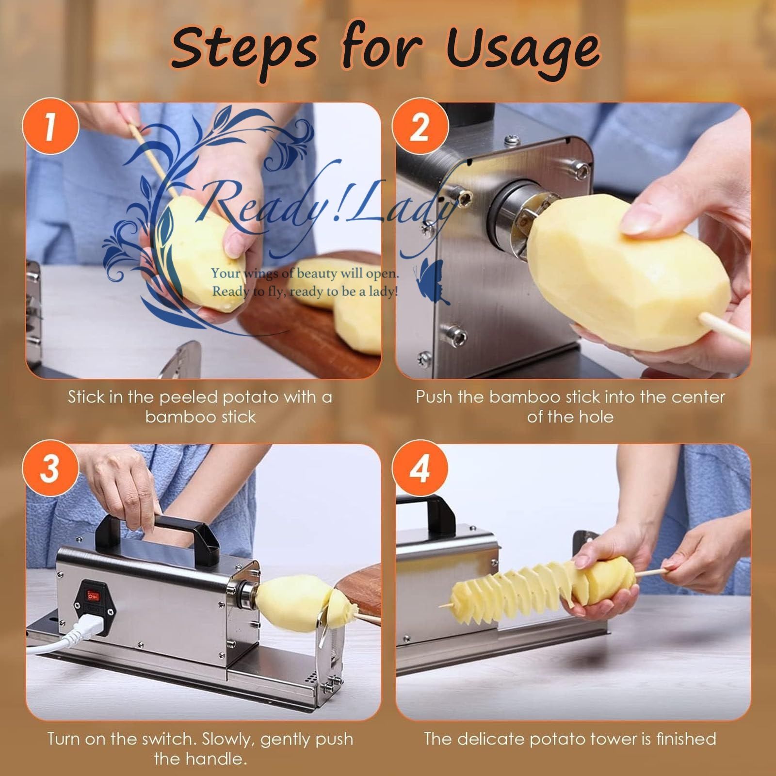  電動トルネードポテトスライサー - スパイラルポテトカッター ステンレススチール製野菜ツイストカッティングマシン 3種類の刃付き 家庭用商業用 回転速度 200 r|min 220 V 炊飯器 ブレンダー その他 調理器具