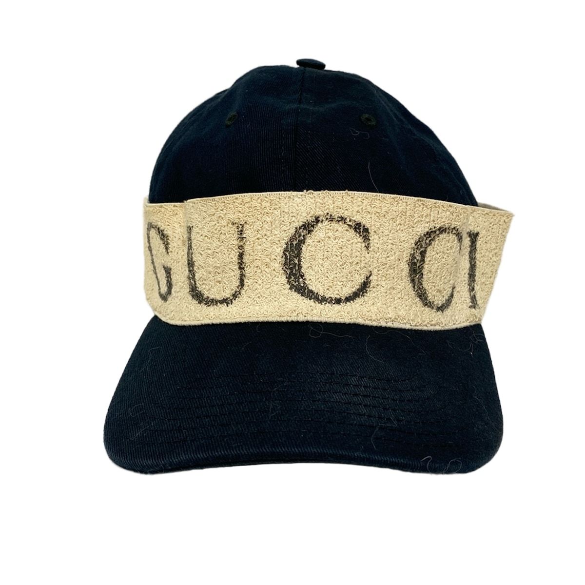 GUCCI グッチ キャップ L 59 黒 アイボリー コットン