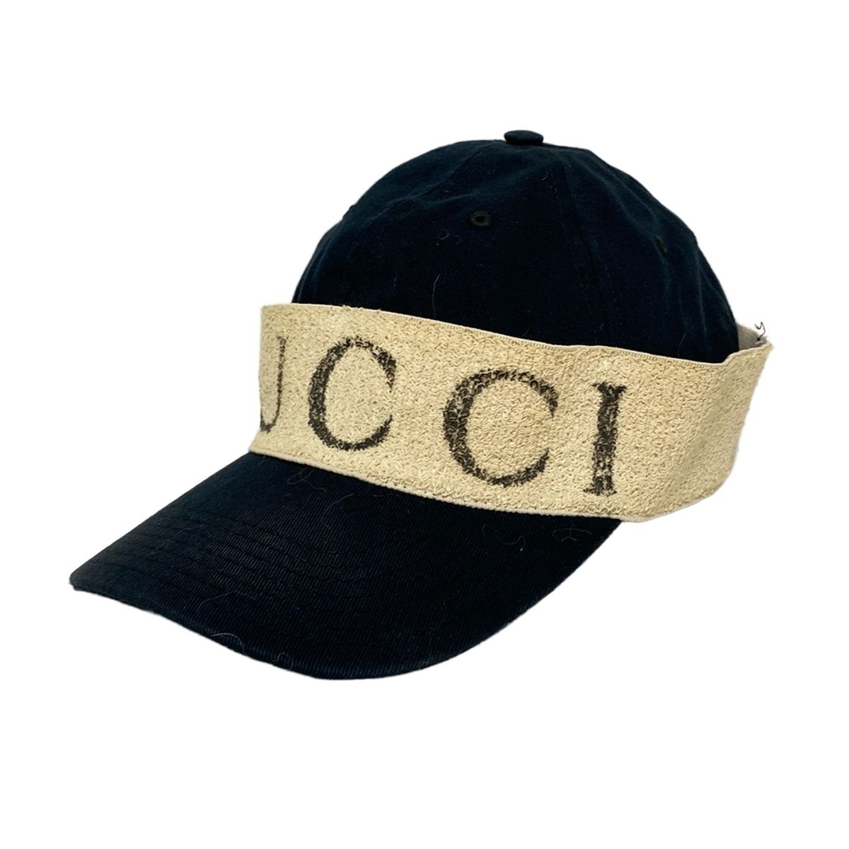 GUCCI グッチ キャップ L 59 黒 アイボリー コットン