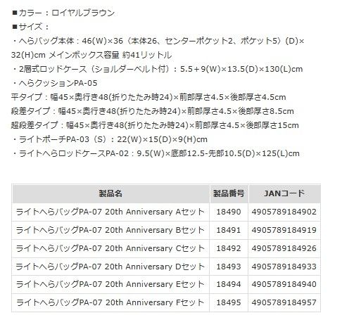  ライトへらバッグPA-07 20 TH ANNIVERSARY Bセット その他 フィッシングツール