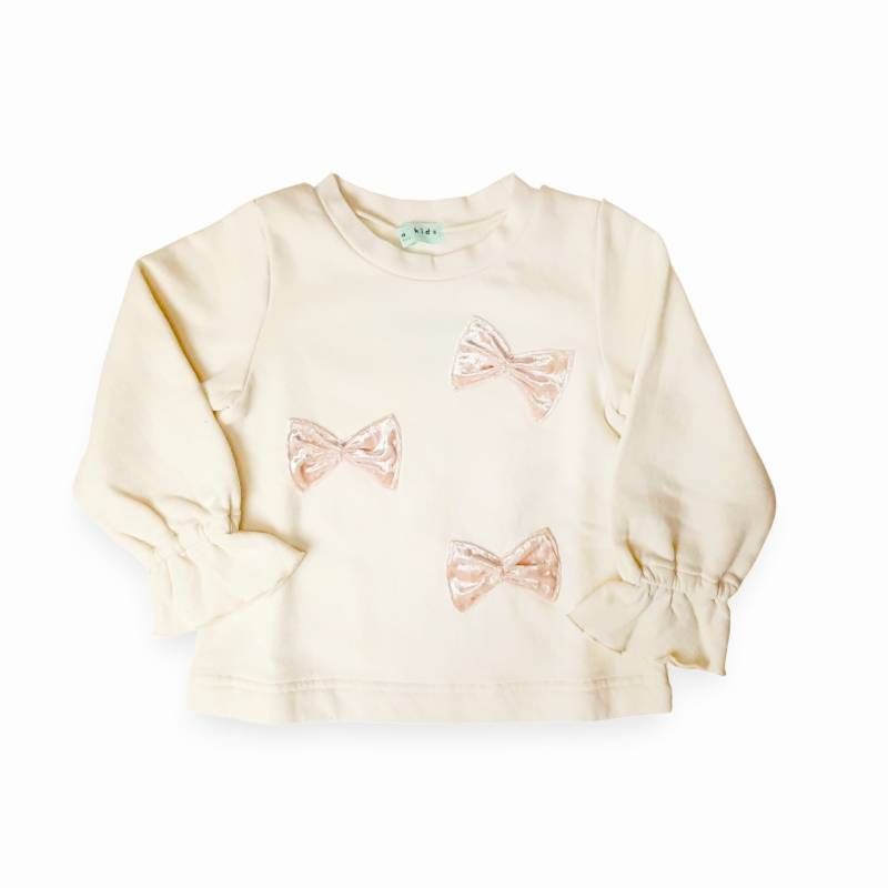 リボンアップリケミニ裏毛裏起毛トレーナー 140