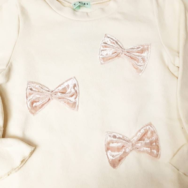 リボンアップリケミニ裏毛裏起毛トレーナー 140