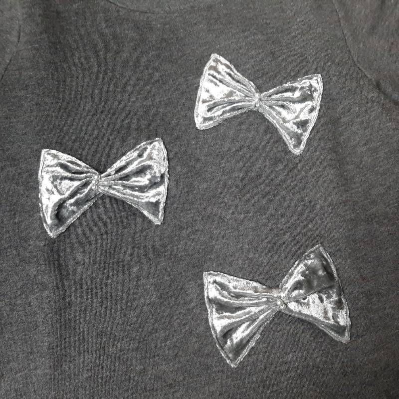 kids リボンアップリケミニ裏毛裏起毛トレーナー