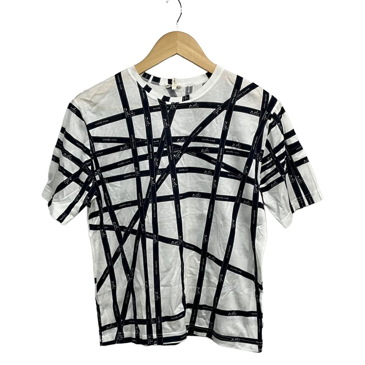 HERMES エルメス 半袖Tシャツ サイズL レディース - 白×ネイビー クルーネック|ボルデュックリボン柄